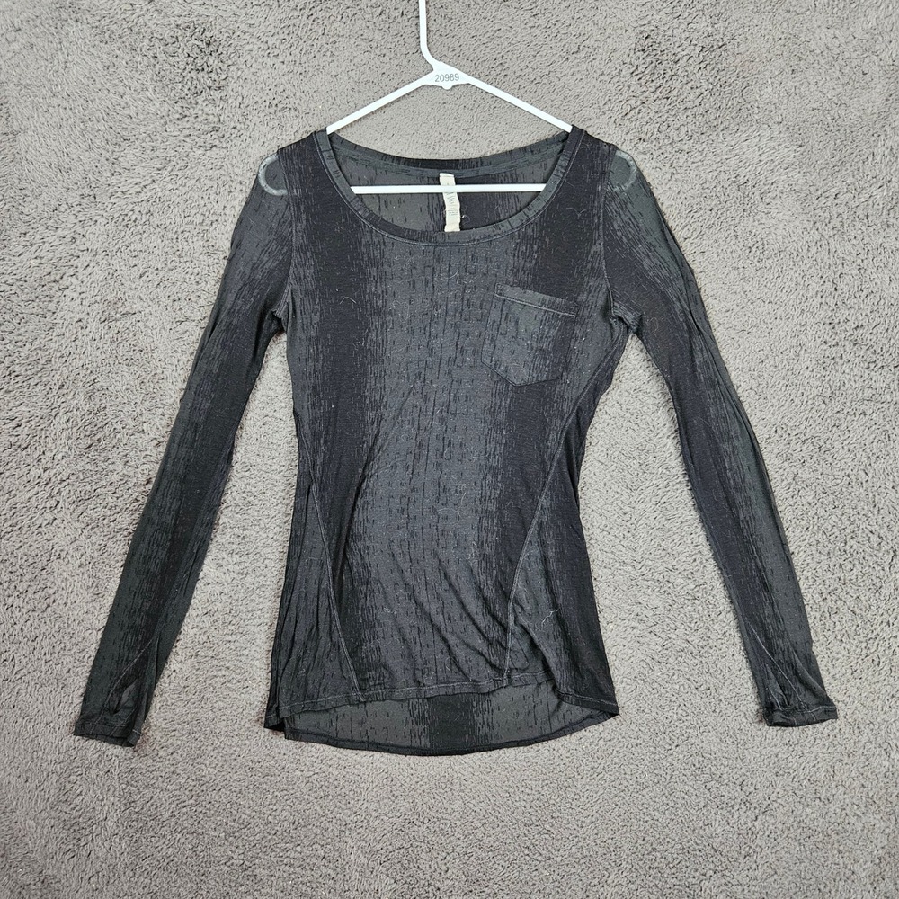 Lululemon Athletica 5-0-5 Pocket Tee Black Burnout Stripe Long Sleeve Top 6